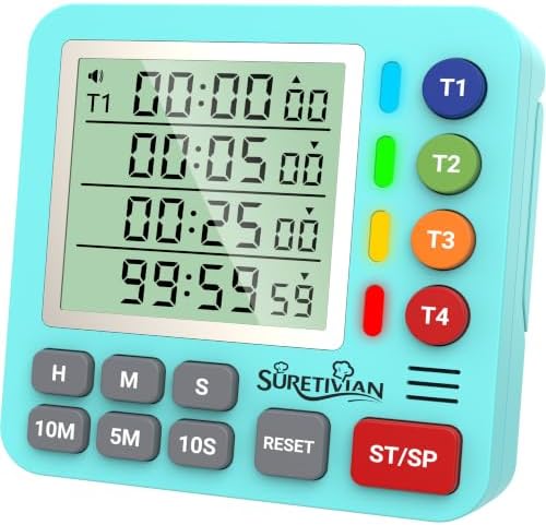 Digital Kitchen Timer with 4 Channel, Loud Alarm and Silent Mode by SURETIVIAN
