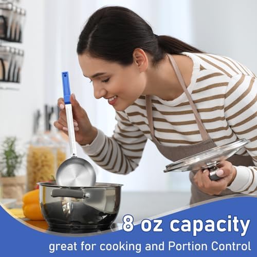 Teenyyou 8 Pcs Portion Control Serving Spoons Scoops, Dark Blue, 8 oz - Image 4