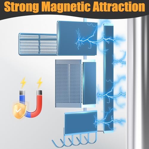 Magnetic Spice Rack for Refrigerator, 7 Pack Metal Magnetic Shelf Blue - Image 3