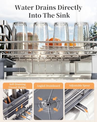 Expandable Dish Drying Rack for Kitchen Counter, Stainless Steel - Image 5