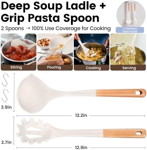 Silicone Soup Ladle Spoon, Kitchen Soup Cooking Spoons Set, Large Spaghetti - Image 4