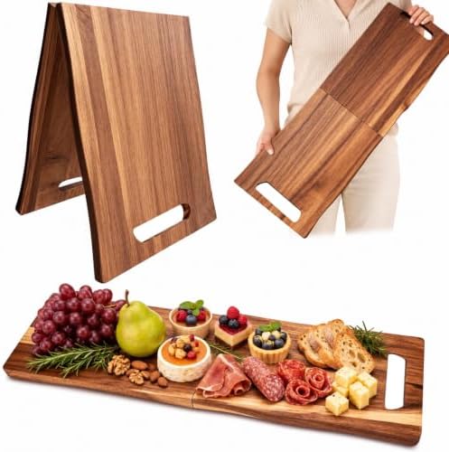 Large Charcuterie Board, 33 x 12 Inch Rectangular Foldable Acacia Wood Tray by SHANDERBAR+