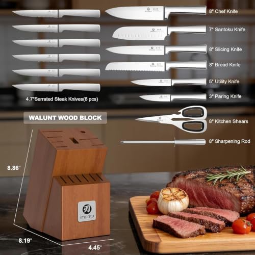 imarku 15-Piece Knife Block Set Built-in Sharpener, Santoku - Image 3