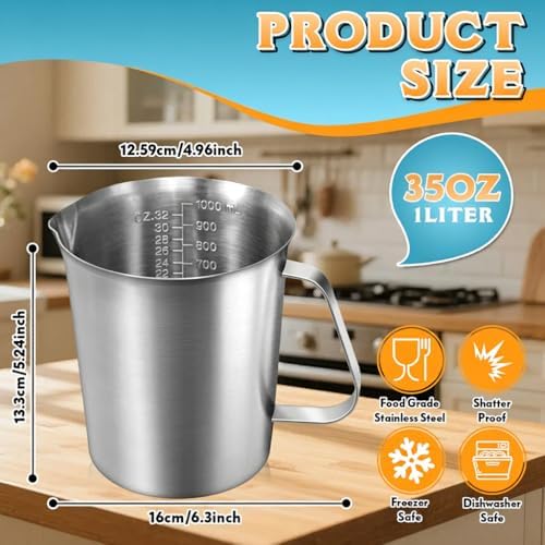Stainless Steel Measuring Cup 35oz, Heavy Duty Liquid Measuring Pitcher - Image 2