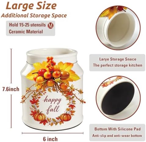 Fall Kitchen Decor, Fall Ceramics Utensil Holder - Image 2