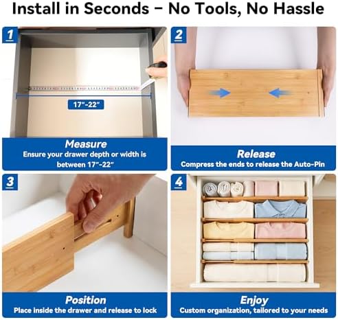 4 Pack 6" Deep Bamboo Drawer Dividers, 17-22" Expandable Kitchen Organizers - Image 5