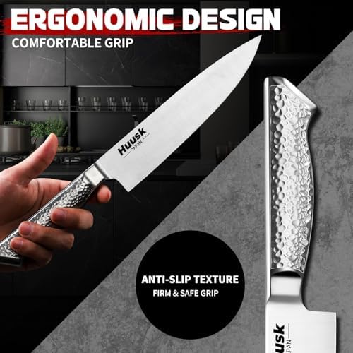 Huusk Kitchen Knife Set with Block & Built-in Sharpener - Image 2