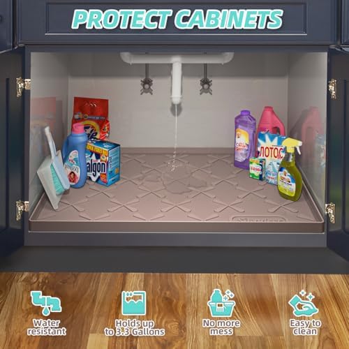 SIKADEER Waterproof Under Sink Mat 34" x 19" Cabinet Protector Silicone Mat - Image 5