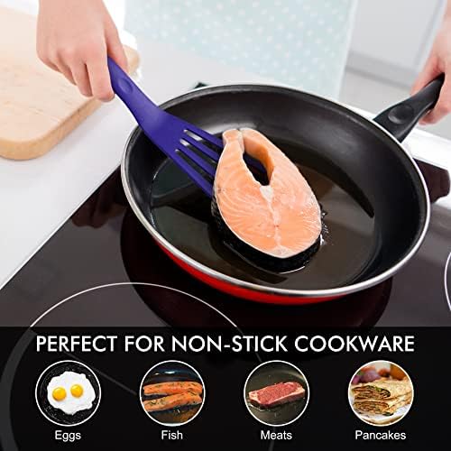 HOTEC 2-Pack Silicone Slotted Fish Turner Spatula Set, Classic Blue - Image 6