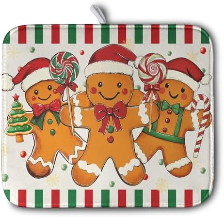 Christmas Dish Drying Mat Gingerbread Man Candy Cane Xmas Tree Drying Mats by Kwlegh