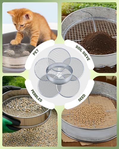 5-in-1 Soil Sifter Set with 5 Replaceable Stainless Steel Mesh Screen & Shovel - Image 6