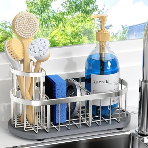 Sink Caddy with Stone Drying Mat, Sponge Holder & High Brush Holder by HOKEMOM