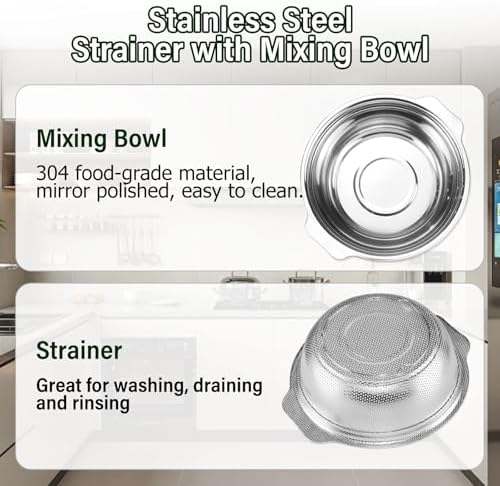 Extra Large 5.5QT Stainless Steel Colander, Large Capacity Rice Colander - Image 2