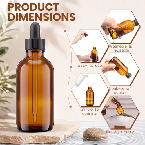 Hushee 6 Pack 4 oz Amber Glass Dropper Bottles - Image 3