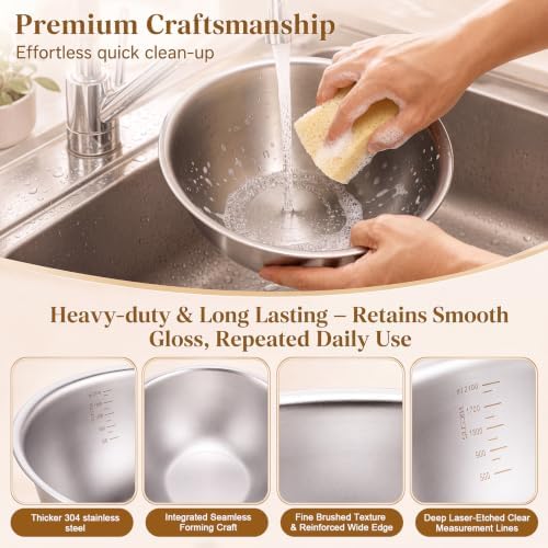 6 Pcs Stainless Steel Nesting Mixing Bowls Set 6 Sizes 0.5qt‑5qt - Image 4