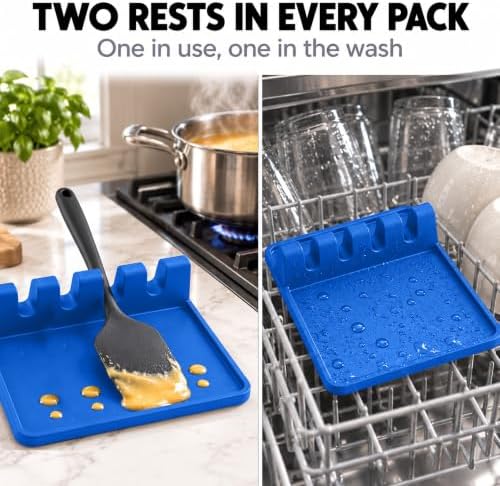 2 Pack Blue Silicone Spoon Rest - Image 5