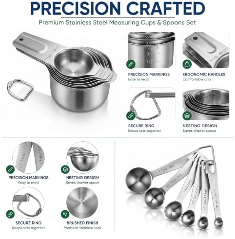 AIKEXIN Stainless Steel Measuring Cups & Spoons Set, Precision Baking Tools - Image 4