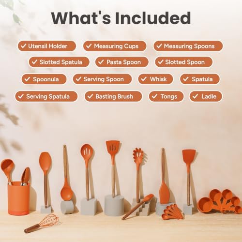 SMIRLY Silicone Kitchen Utensils Set, 22-Piece Acacia Wood Handle - Image 2