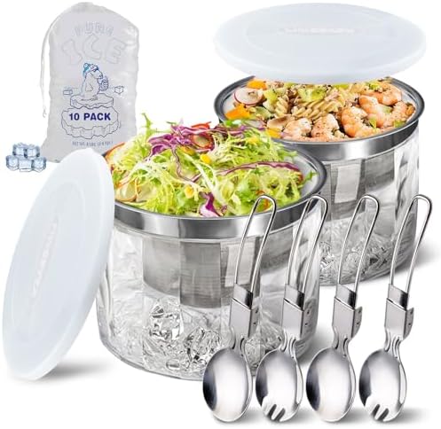 LIMOEASY Small Chilled Serving Bowl 2 Pack, 25oz Ice Chilled Dip Bowl by LIMOEASY