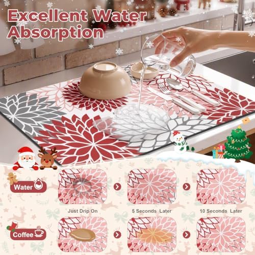 Findosom 2Pcs Floral Christmas Dish Drying Mat & Sink Splash Guard - Image 3