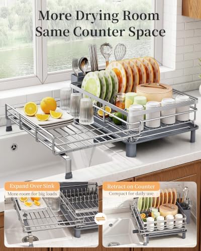 Expandable Dish Drying Rack for Kitchen Counter, Stainless Steel - Image 3