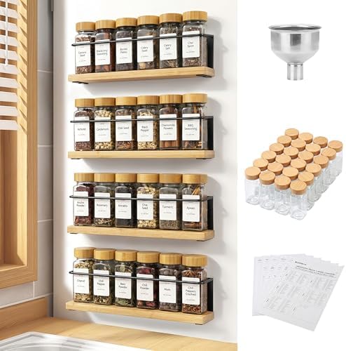 Bamboo Magnetic Spice Rack for Refrigerator, Space Saving Complete Set by KitHero