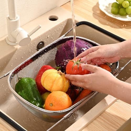 Fox Run Stainless Steel Colander, 4.7 Quart Over The Sink Pasta Strainer - Image 4