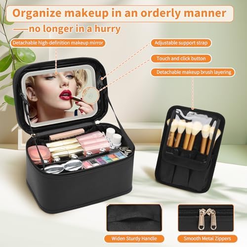 OCHEAL Makeup Bag With LED Mirror, Travel Makeup Bag With 3 Color Setting Light - Image 4