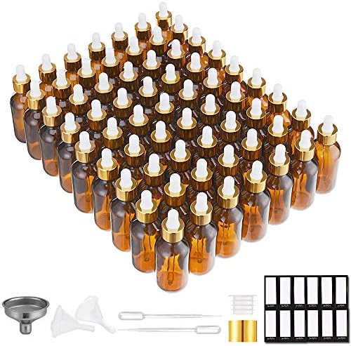 PrettyCare 2 oz Eye Glass Dropper Bottles, 63 Pack Amber Empty Thick Bottles by PrettyCare