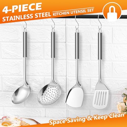 E-far Stainless Steel Cooking Utensils, 4-Piece Metal Kitchen Utensils Set - Image 5