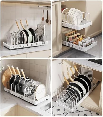 Pull Out Pots and Pans Organizer Under Cabinet, Expandable Sliding Lid Holder - Image 7