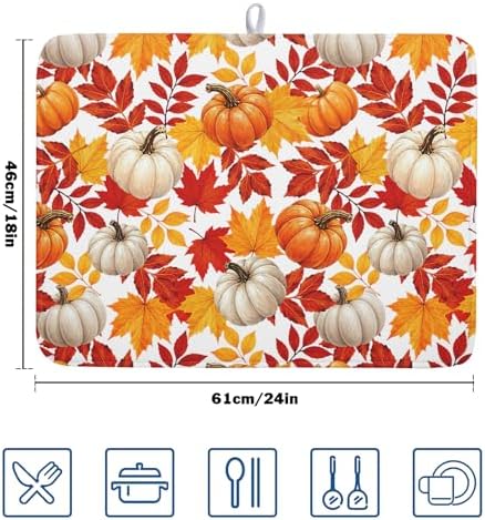 Fall Pumpkin Dish Drying Mat for Kitchen Counter 18x24 Inch Autumn Pumpkins - Image 2