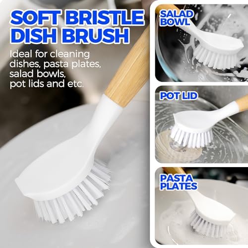 Holikme 3 Pack Dish Brush with Bamboo Handle Cleaning Brush - Image 2
