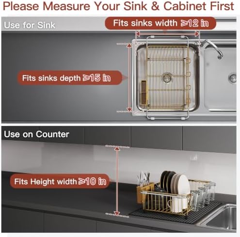 JASIWAY Gold Dish Drying Rack in Sink - Image 5