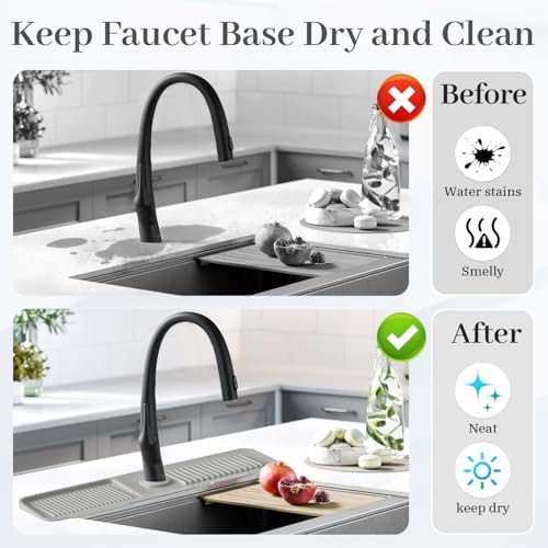 PoYang 23.6 Inch Silicone Sink Splash Guard, Kitchen Sink Mat, Light Grey - Image 6