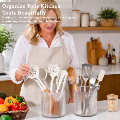 Clear Utensil Holder, 6.3" Glass Kitchen Utensil Holder - Image 2