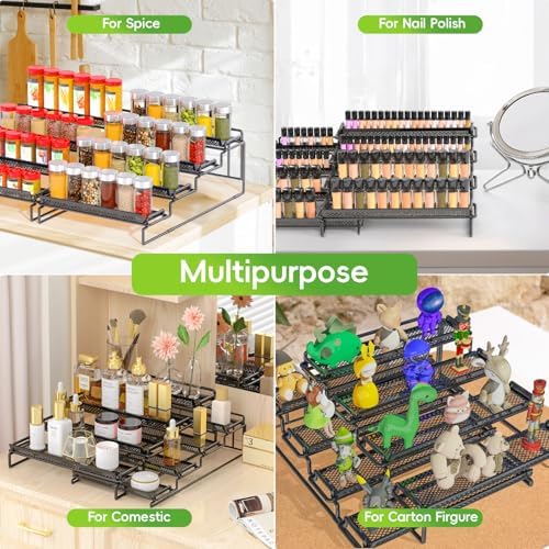 2 Pack Spice Rack Organizer for Cabinet, 4 Tier Black Seasoning Organizer Rack - Image 6