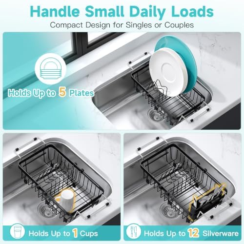 JASIWAY Black Mini Over the Sink Dish Drying Rack - Image 3
