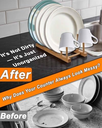 Bamboo Dish Rack, 6-Slot Vertical Wooden Plate Holder & Drainer - Image 5