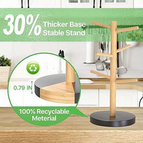 Wisuce Coffee Mug Holder with 6 Hooks, Bamboo Mug Tree Stand - Image 6