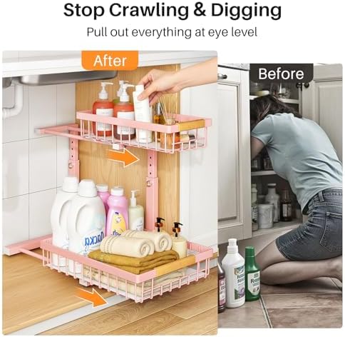 PXRACK Under Sink Organizer, Adjustable Height, 2 Tier Pull Out Under Cabinet - Image 3