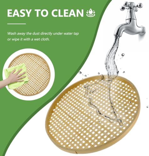 Bamboo Woven Low Basket 14.17 Inch Diameter Multi-Functional Bamboo Sieve Tray - Image 2