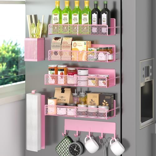 Magnetic Spice Rack for Refrigerator, 7 Pack 100% Metal Strong Magnet Shelves by DTUQYX