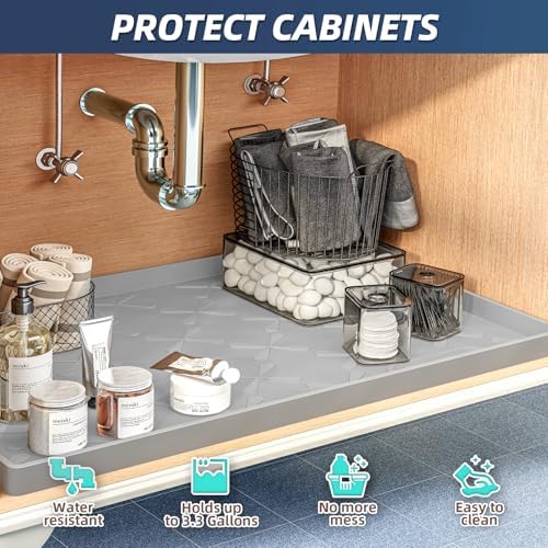 SIKADEER Waterproof Under Sink Mat Silicone 40"x19", Kitchen Cabinet Liner - Image 5