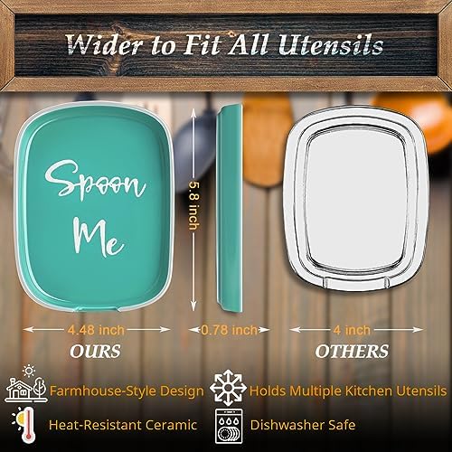 Turquoise Spoon Rest for Stove Top, DAYYET Teal Ceramic Large Spoon Holder - Image 3