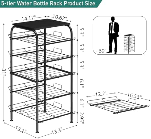 Vrisa 5 Tier Water Bottle Storage Rack Vertical Freestanding Bottled Water - Image 3