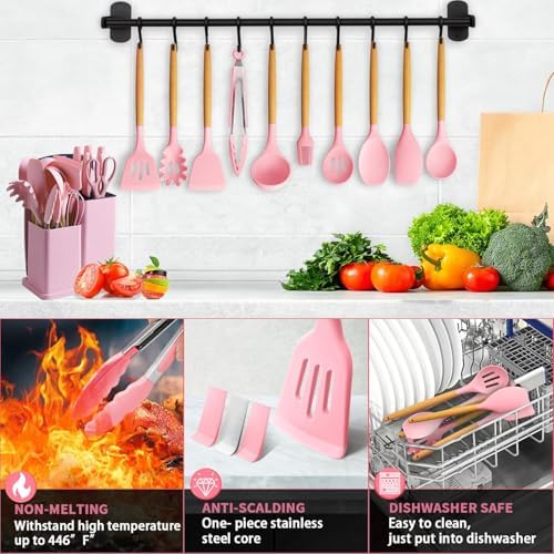 19 PCS Pink Silicone Cooking Utensils Set - Image 4