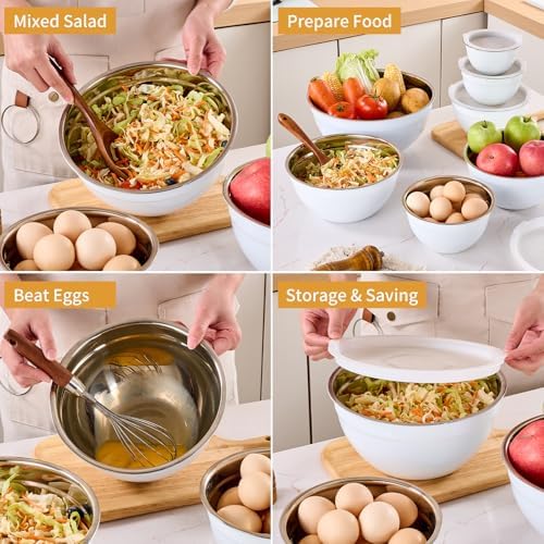White Mixing Bowls with Airtight Lids, Stainless Steel Nesting Mixing Bowls Set - Image 5