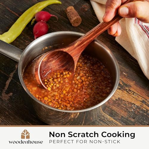 Wooden Ladle for Cooking, 12.4" Teak Soup Spoon, Medium 2 oz Serving Scoop - Image 3