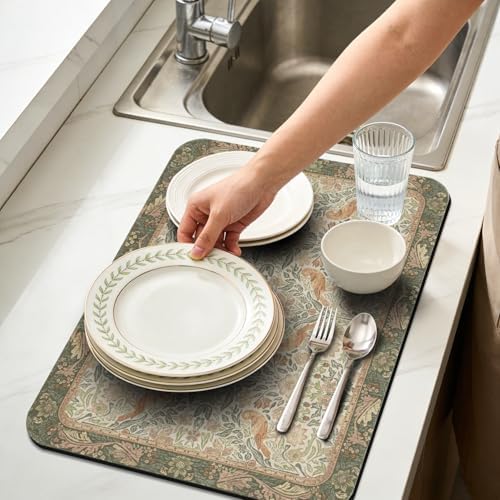 Dish Drying Mat for Kitchen Counter 18x24 Inch, Boho Quick Dry Coffee Mat - Image 2